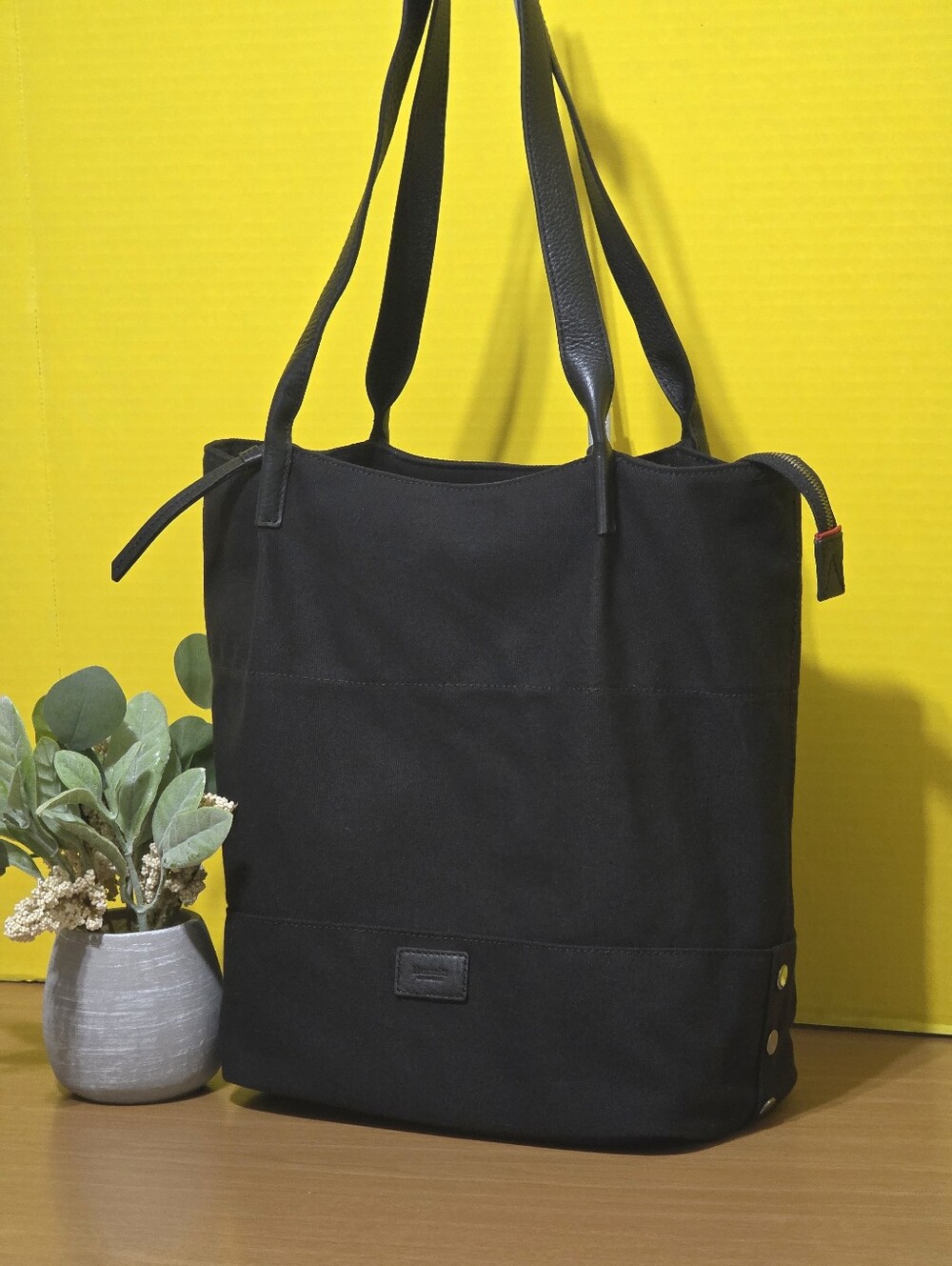 Hammitt Black Canvas Tote Bag with Leather Straps